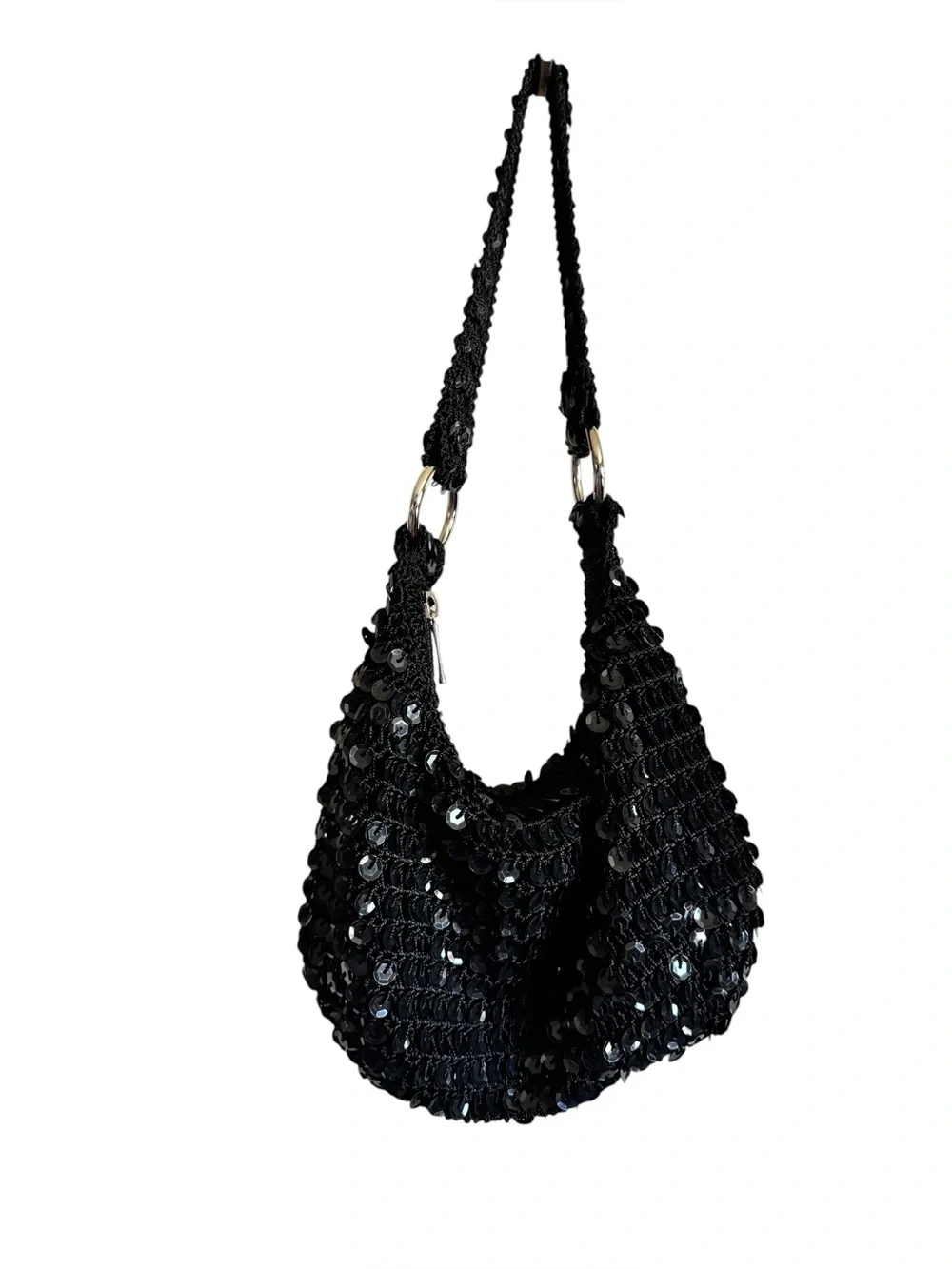 Y2K Bisou Bisou Black Sequin Shoulder Bag
